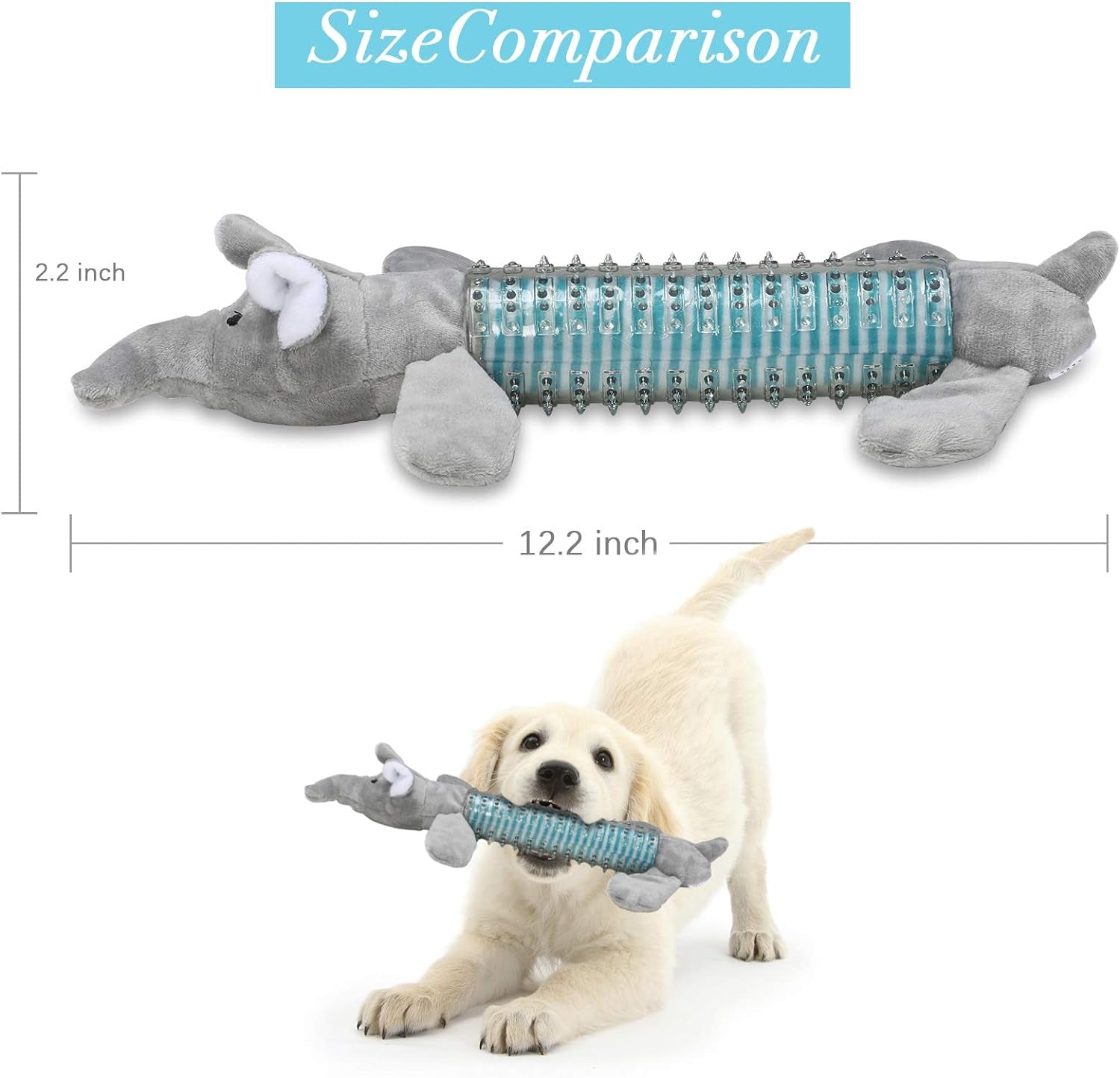 Squeaky Dog Chew Toys,  Plush Squeaky Dog Toys for Small Middle Dogs, Puppy Chew Toys Interactive Stuffed Dog Chew Toys(Grey Elephant)