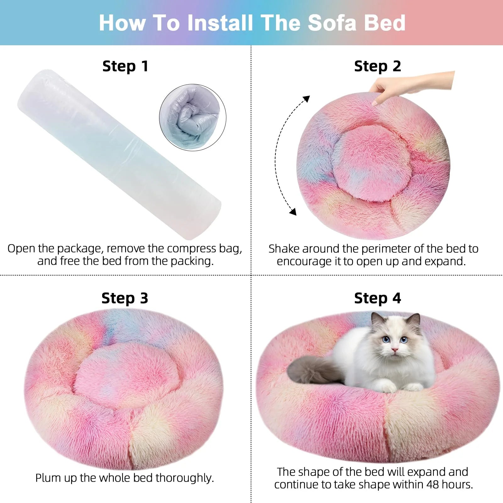 Calming Donut Dog Bed Anti-Anxiety, Self Warming, Cozy Soft Plush round Pet Bed Indoor, Ideal for Both Home & Travel, 27"L X 27"W X 8"H