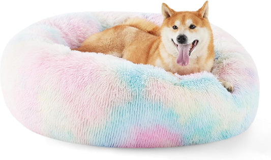 Calming Donut Dog Bed Anti-Anxiety, Self Warming, Cozy Soft Plush round Pet Bed Indoor, Ideal for Both Home & Travel, 27"L X 27"W X 8"H