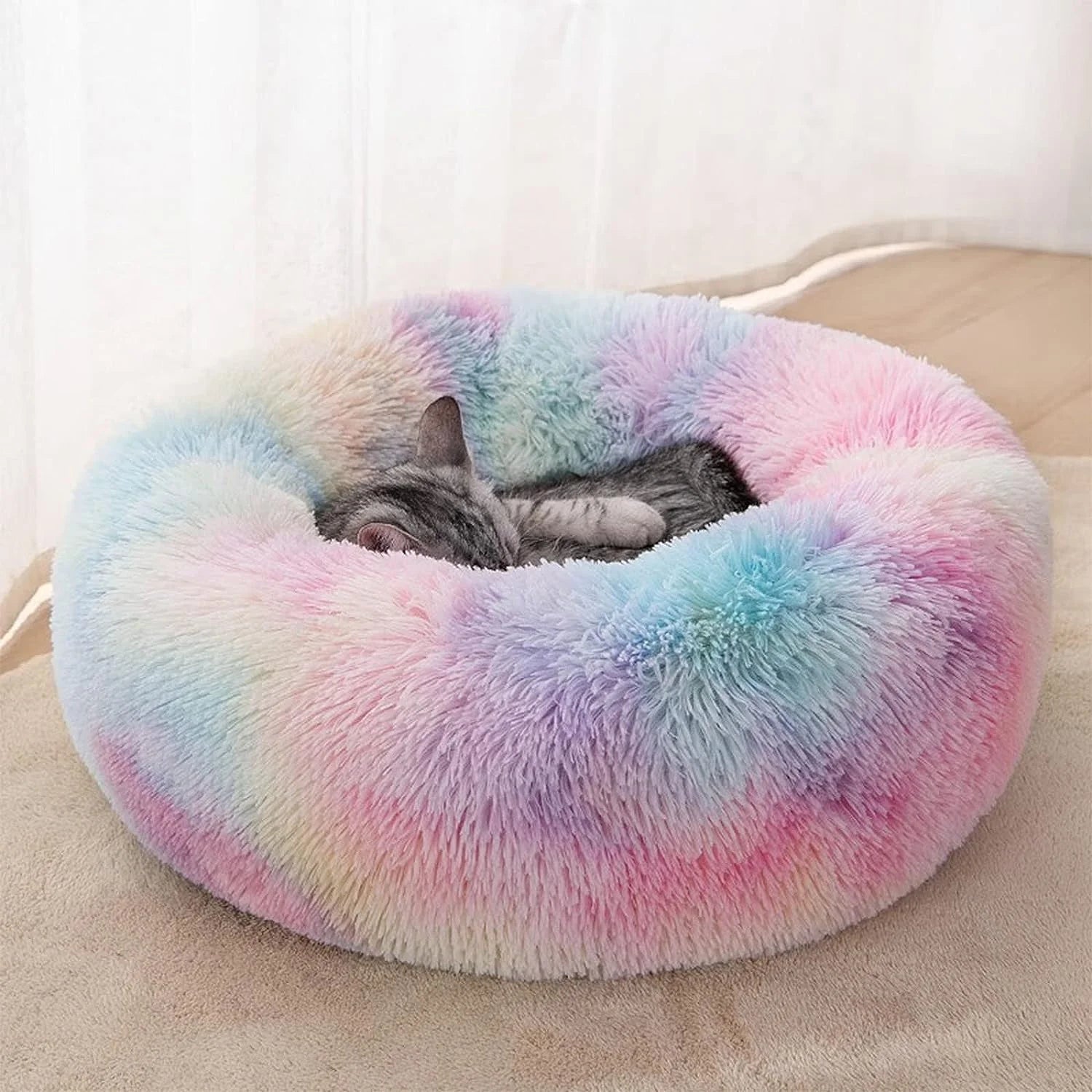 Calming Donut Dog Bed Anti-Anxiety, Self Warming, Cozy Soft Plush round Pet Bed Indoor, Ideal for Both Home & Travel, 27"L X 27"W X 8"H