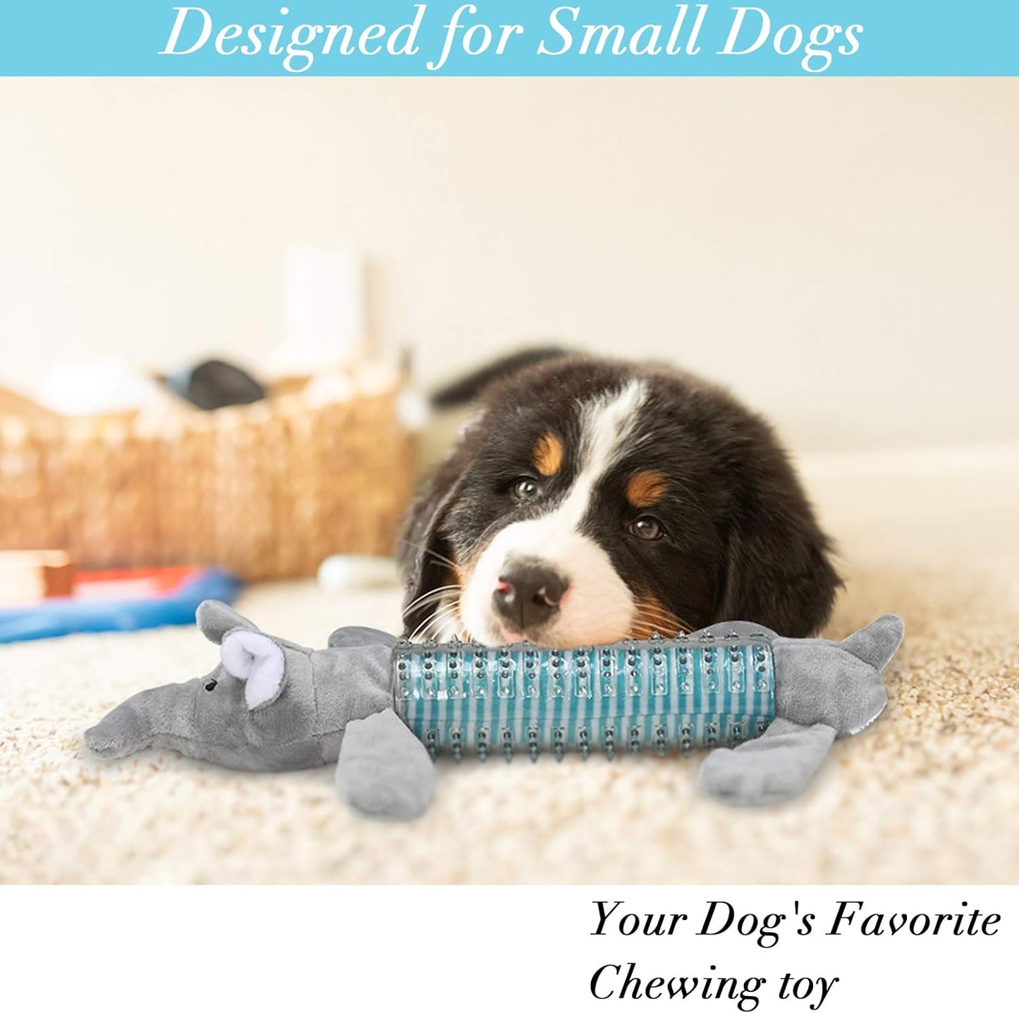 Squeaky Dog Chew Toys,  Plush Squeaky Dog Toys for Small Middle Dogs, Puppy Chew Toys Interactive Stuffed Dog Chew Toys(Grey Elephant)
